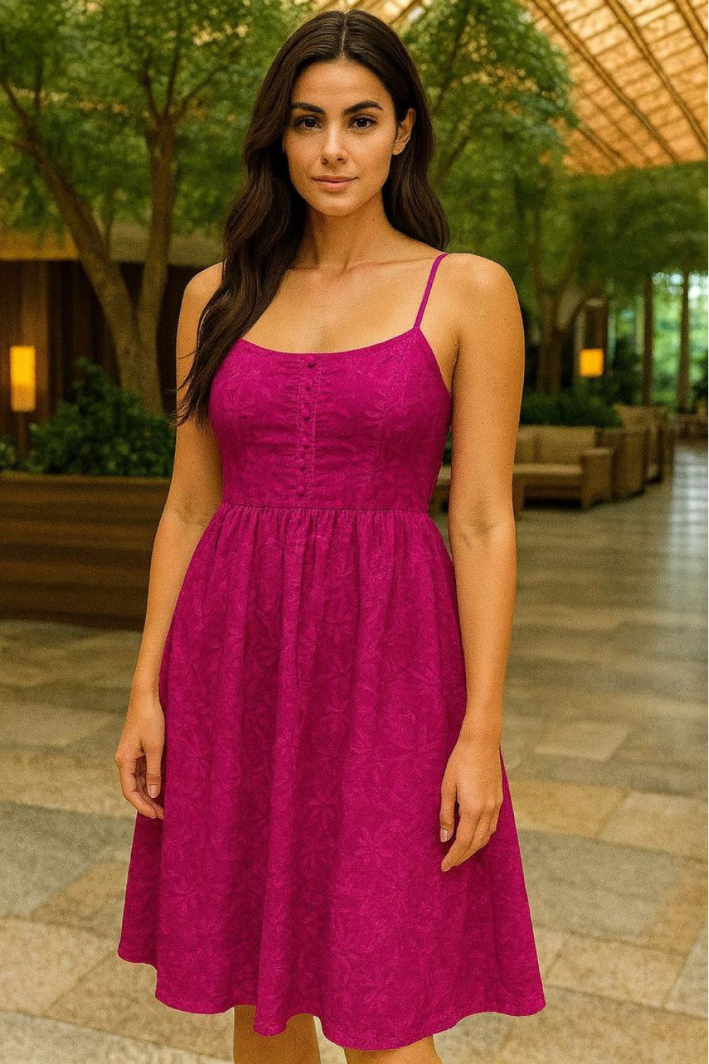 Vestido 3/4 tela bordada