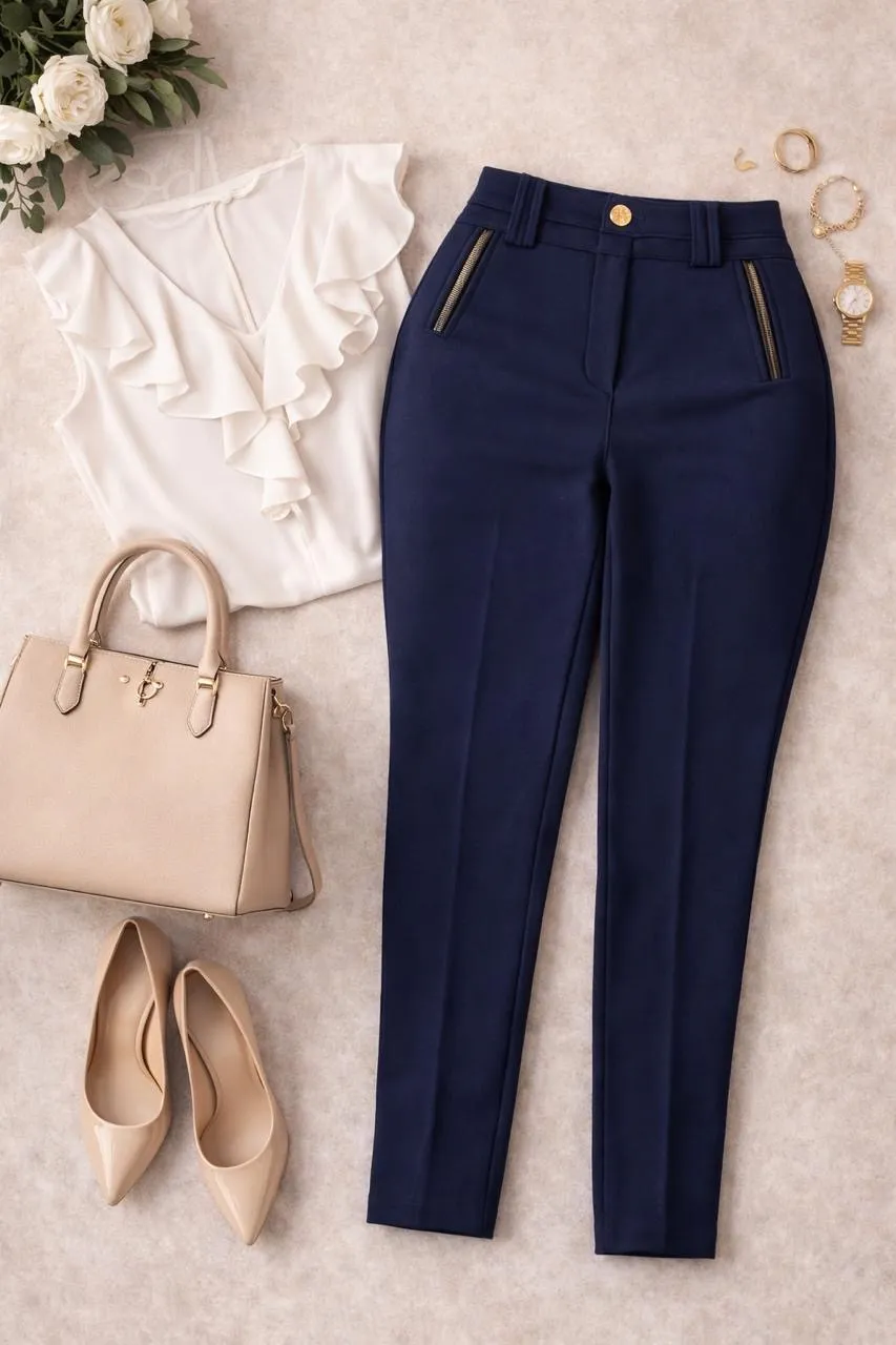 Pantalón Melissa Azul Marino Moldeador Premium Pretina Alta Stretch