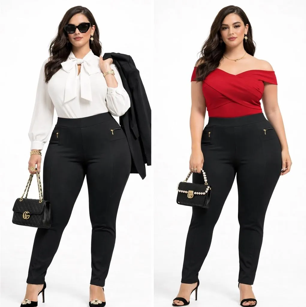 Pantalón Alin negro vestir stretch curvy – pretina alta