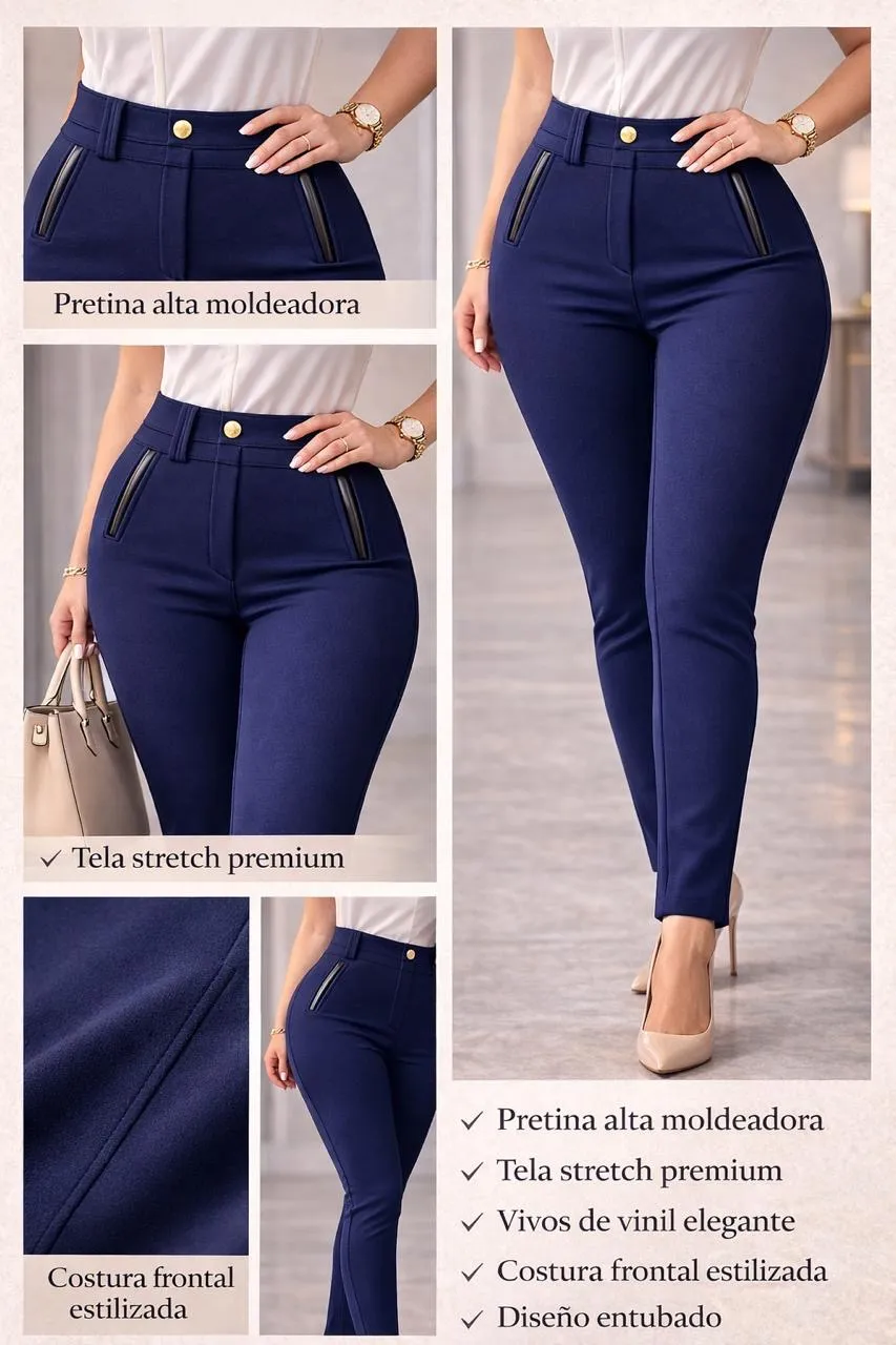 Pantalón Melissa Azul Marino Moldeador Premium Pretina Alta Stretch