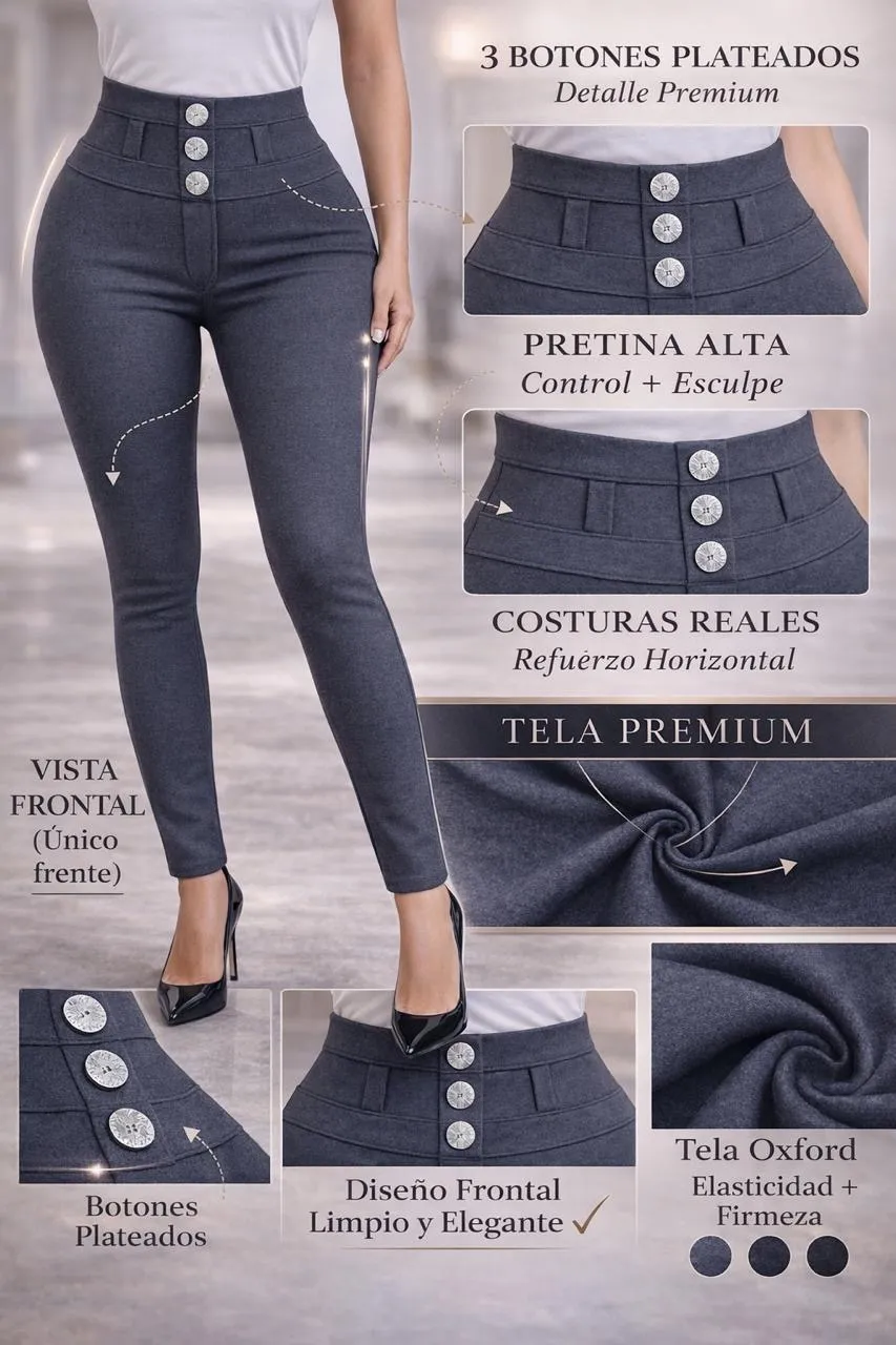 Pantalón Karen Pretina Alta 3 Botones Gris Oxford