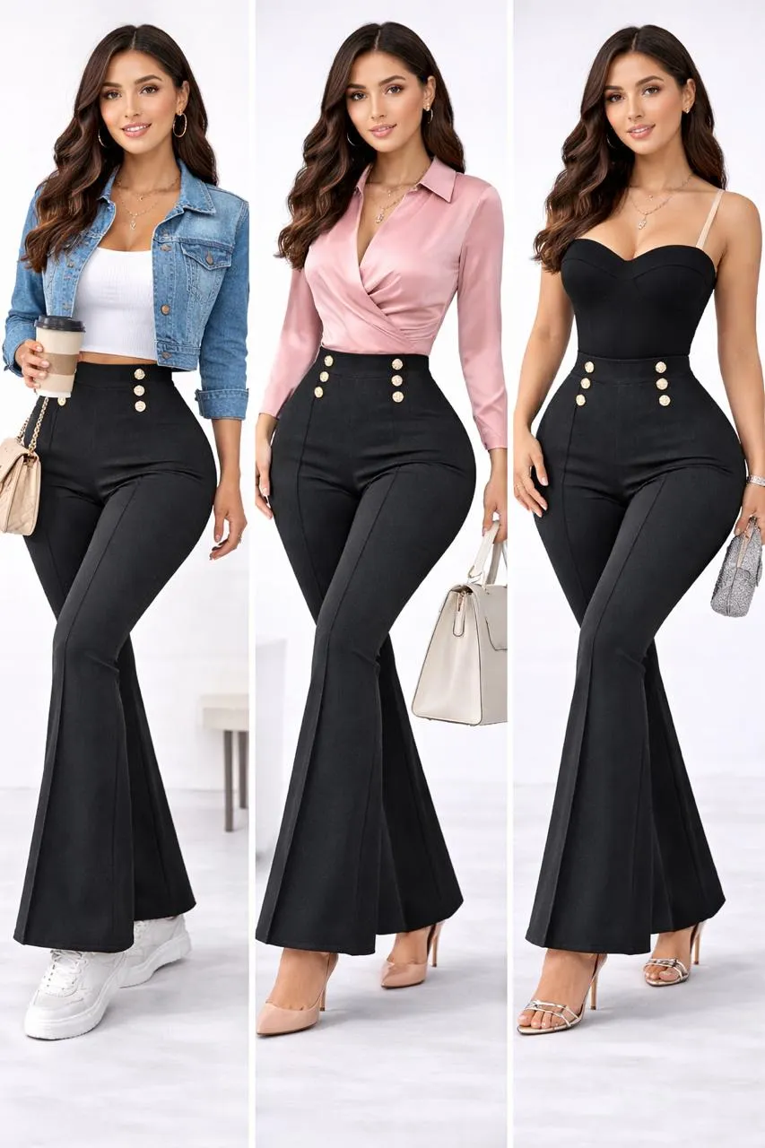 Pantalón Milena Costillero Push Up Pretina Alta 6 Botones Negro