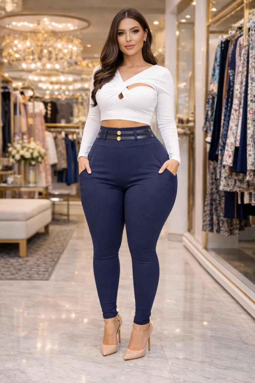 Pantalón Sofy Curvy Azul Marino Moldeador Premium