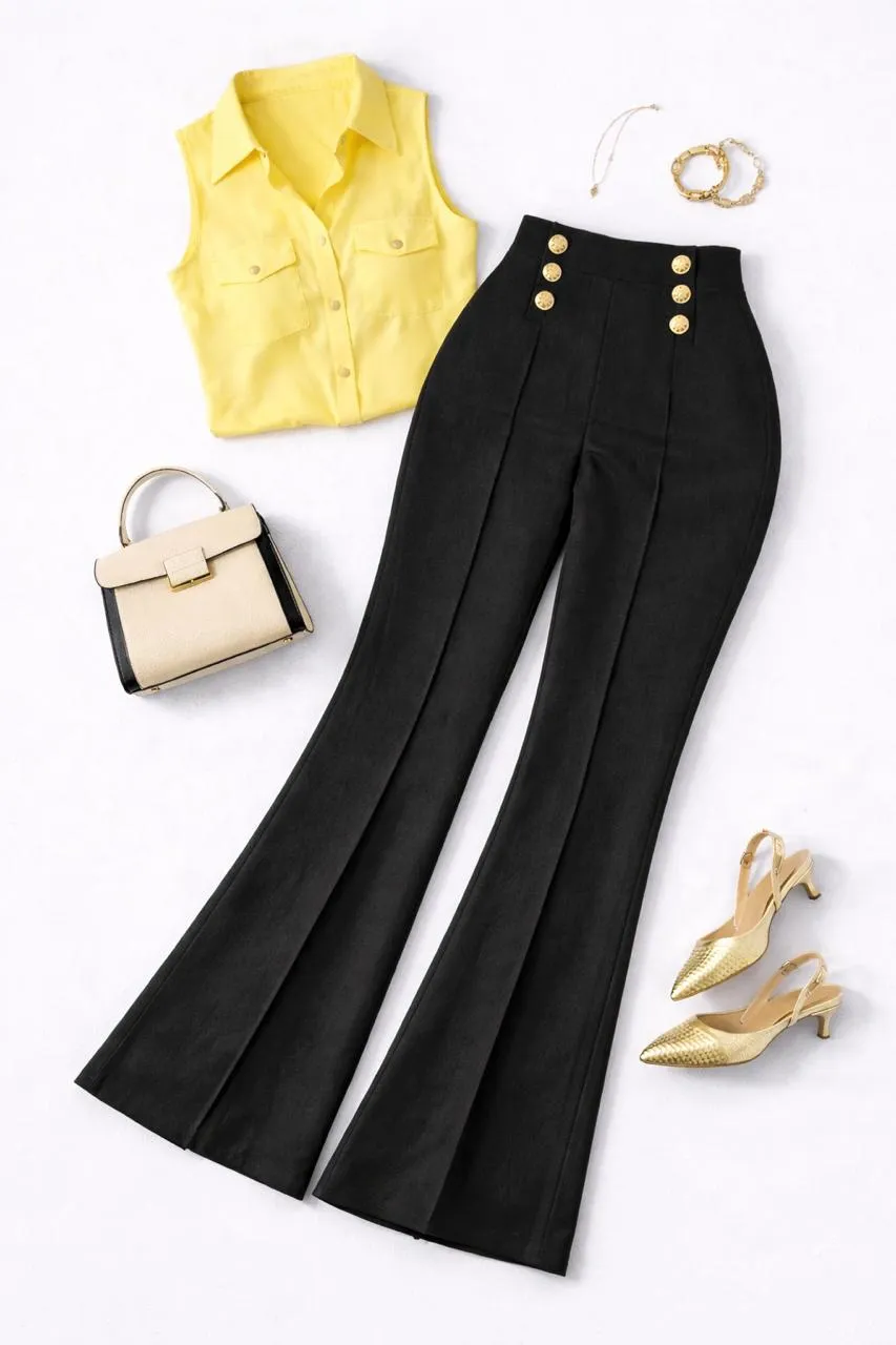 Pantalón Milena Costillero Push Up Pretina Alta 6 Botones Negro