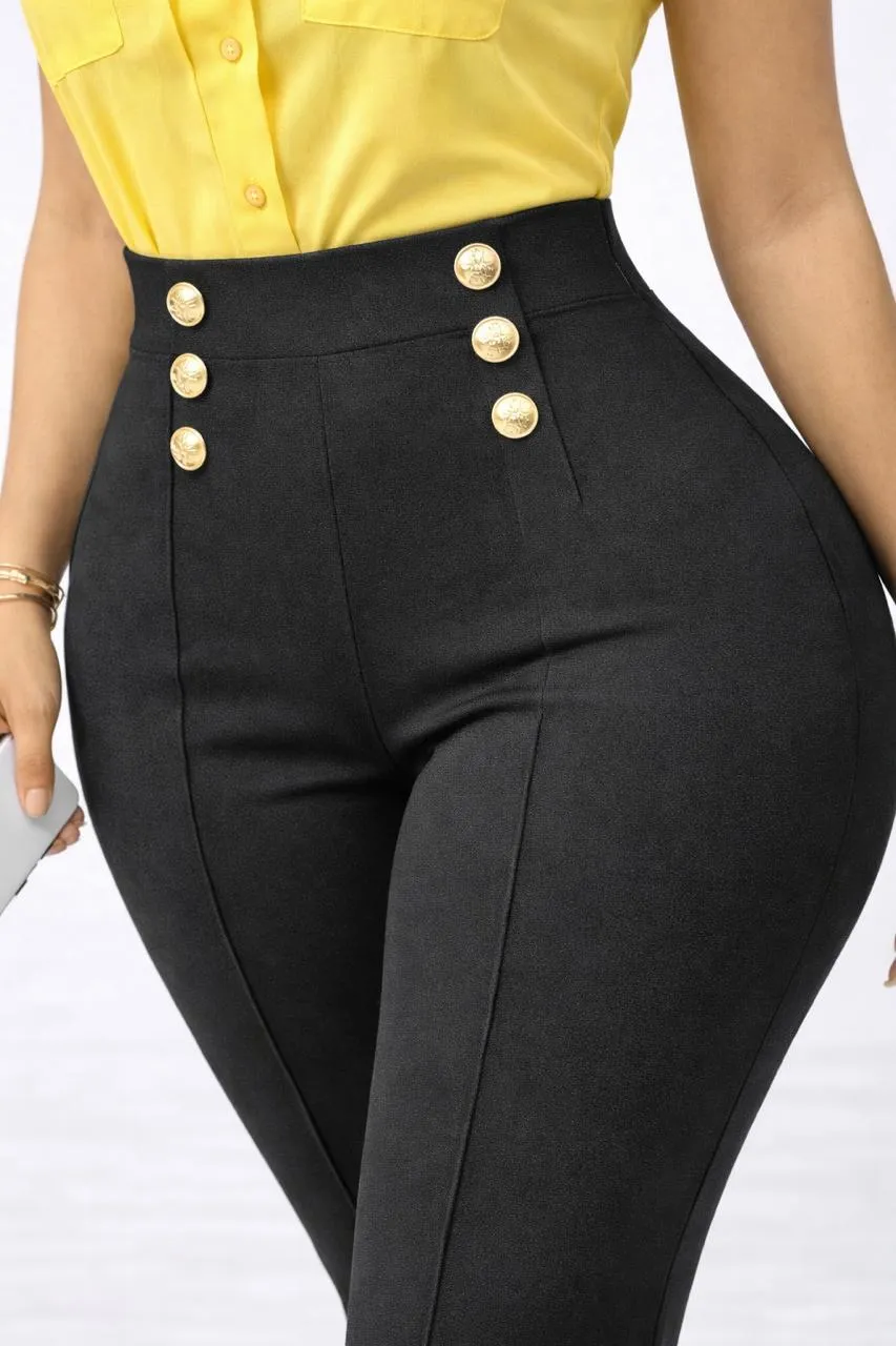 Pantalón Milena Costillero Push Up Pretina Alta 6 Botones Negro