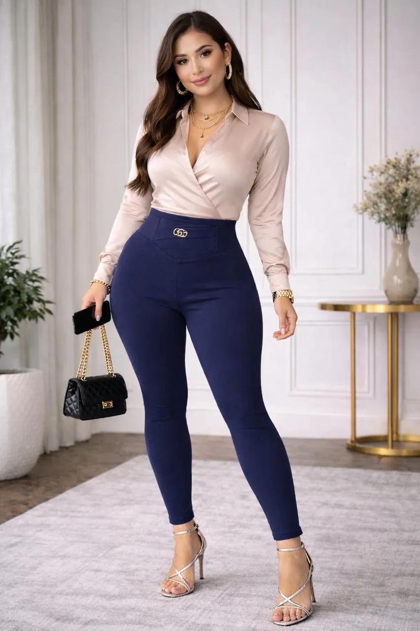 Pantalón Claudia Azul Marino Moldeador Premium Minimalista