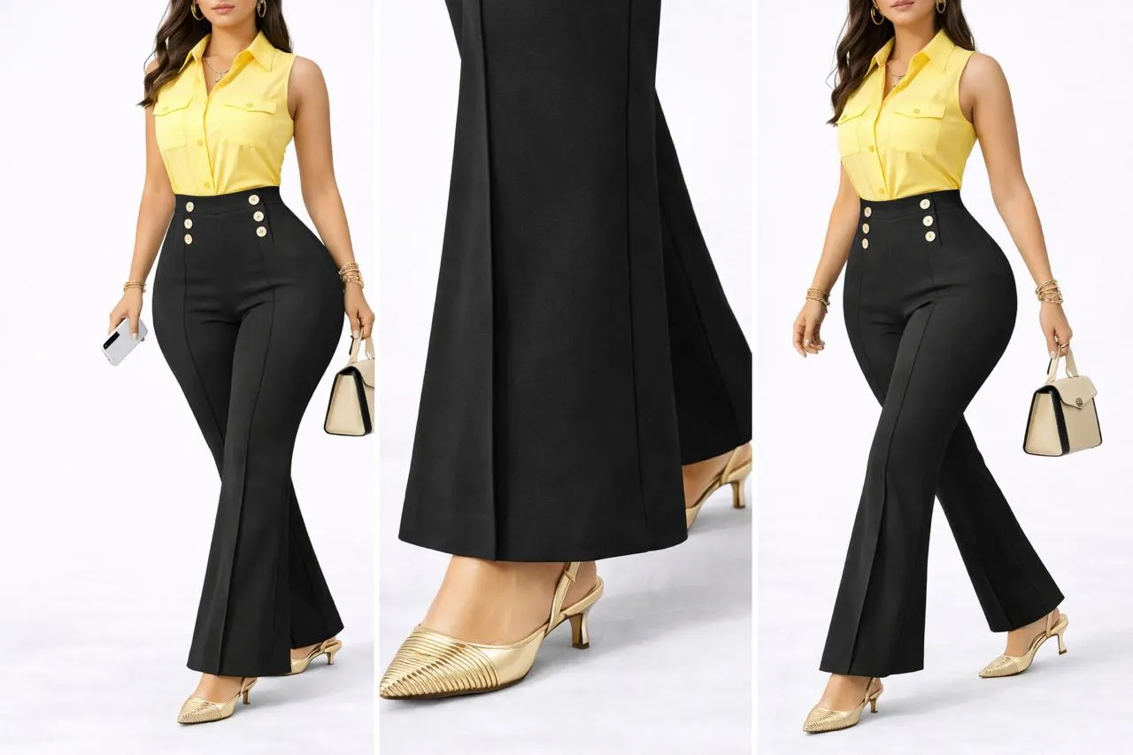 Pantalón Milena Costillero Push Up Pretina Alta 6 Botones Negro