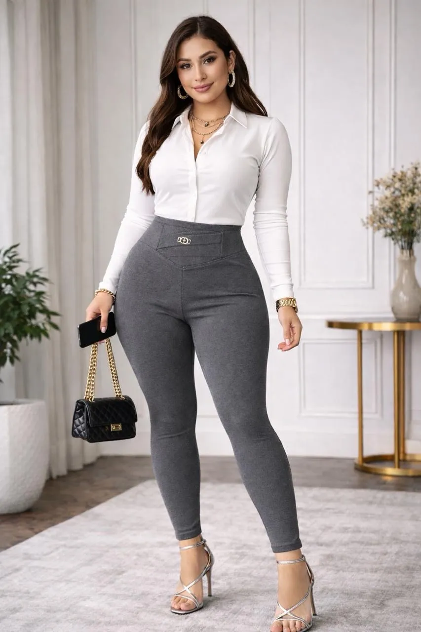 Pantalón Claudia Gris Oxford Moldeador Premium Minimalista